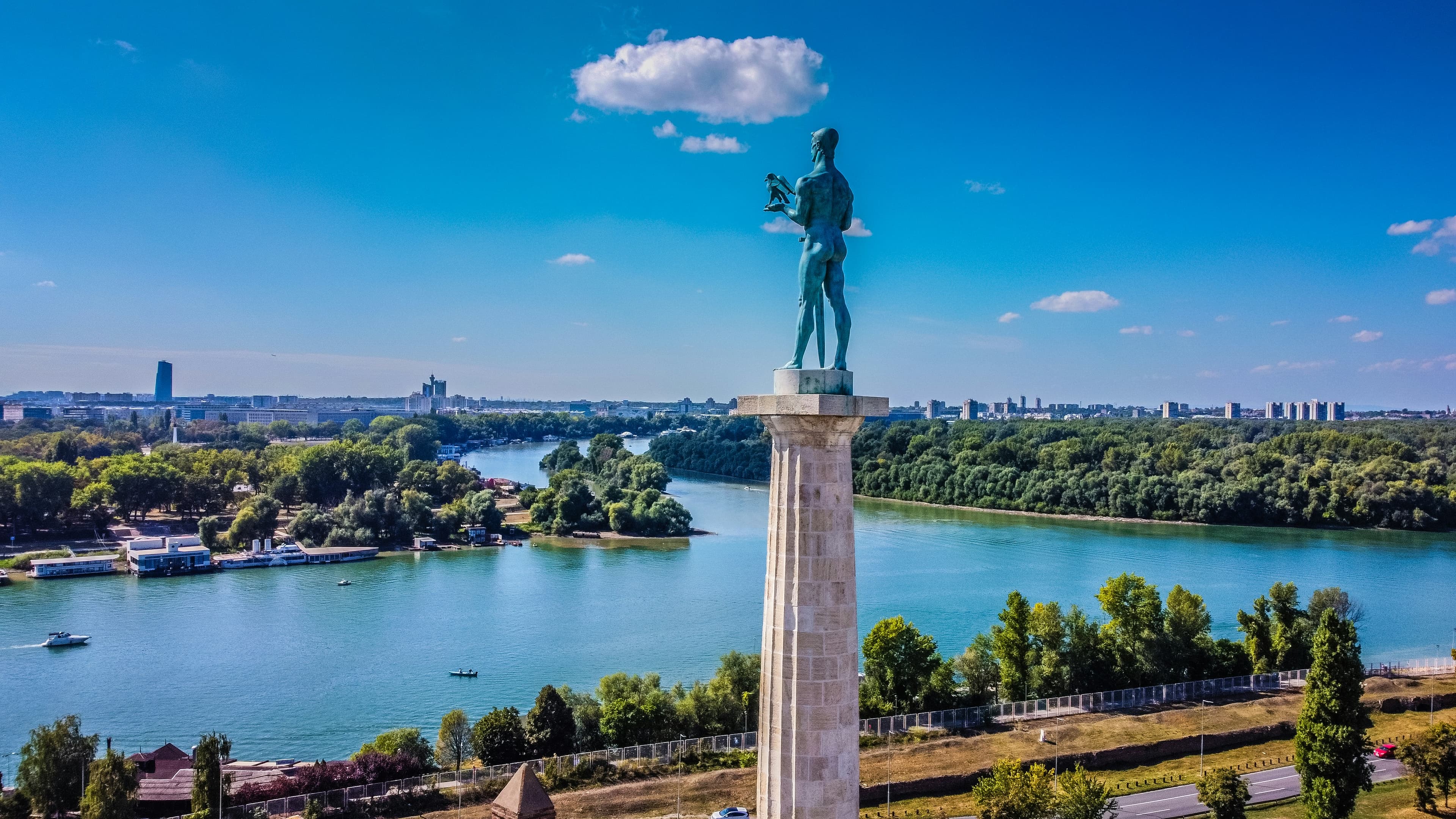 The Victor monument overlooking Belgrade and the confluence of the Sava and Danube